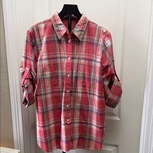 Ralph Lauren Red and Green Plaid Casual Blouse